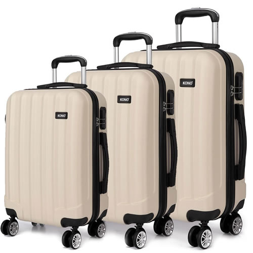 Kono Ivory Beige 3 Piece Luggage Set Hardshell ABS