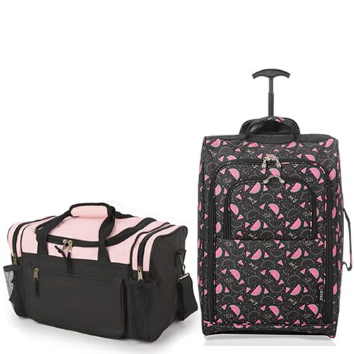 Travel Buddies Set 55x40x20cm Melon & 40x20x25cm Black & Pink Trim