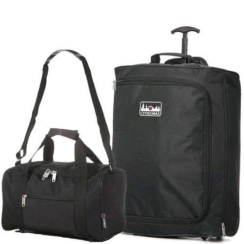 Travel Buddies 55x40x20cm & 35x20x20cm Cabin Bag Set Skyline Black