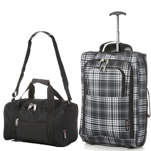 Travel Buddies 55x40x20cm Black Tartan & 35x20x20cm Fly Free Bag Black