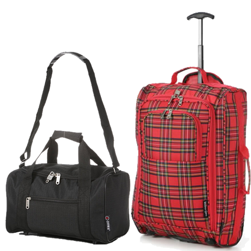Travel Buddies Cabin Bag Set 55x40x20cm Tartan & Fly Free Bag Black