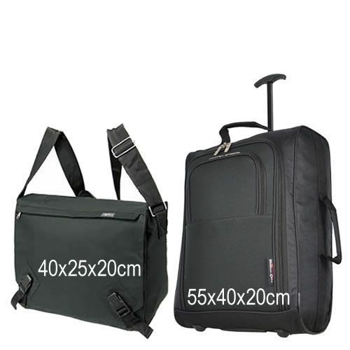 Travel Buddies 55x40x20 & 40x20x25cm Cabin Bag Set Black Buckle Flapover