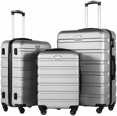 COOLIFE Suitcase Trolley Carry On Hand Cabin Luggage Hard Shell Travel Bag Lightweight with TSA Lock and Durable 4 Spinner Wheels (3 Pcs Set, Sliver)