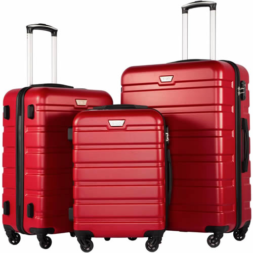 COOLIFE Suitcase Trolley Carry On Hand Cabin Luggage Hard Shell Travel Bag Lightweight with TSA Lock and Durable 4 Spinner Wheels 3 Pcs Set Red